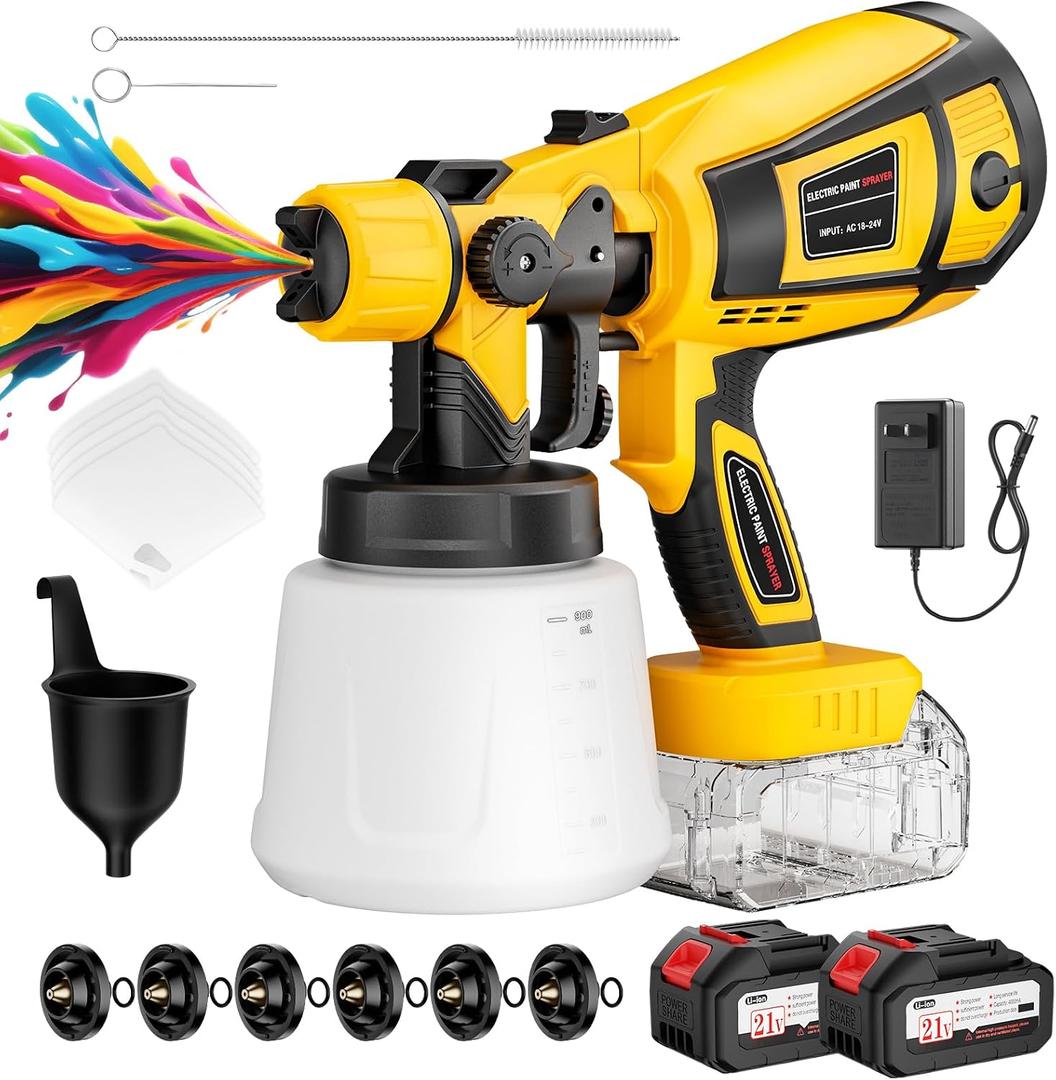 Paint Sprayer, High-Efficiency Electric Spray Paint Gun with 2x4.0Ah Batteries, Easy to Clean & Use, 3 Spray Patterns for Furniture, Walls, Fences, DIY Projects