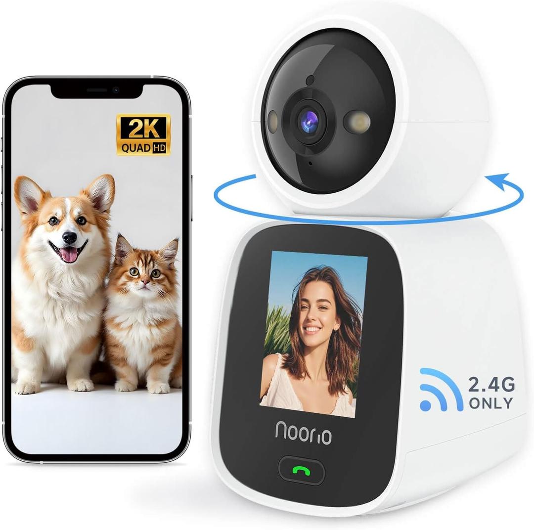 Noorio Two Way Video Calling Camera, 2K One Click Call Pet Camera Indoor with Phone App, 2.4G WiFi Only 360 PTZ Dog Cam with Speaker, CL200