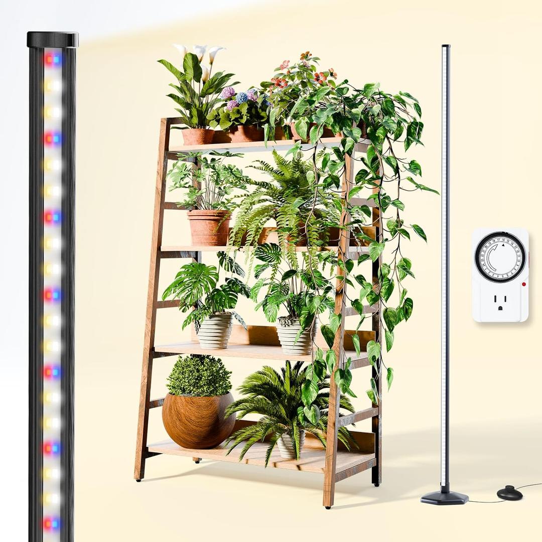 Grow Lights for Indoor Plants with Timer, 42W 192 LEDs Full Spectrum Vertical Grow Light 65 Inch Standing Grow Lights with Foot Switch,3 Light Modes 10-Level Dimmable Wide Coverage