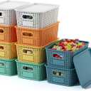 Plastic Storage Basket with Lids 10 Pack Stackable Colorful Storage Bins Containers with Lid, Decorative Storage Boxes for Organizing Shelves, Drawers, Playroom, Classroom, Office, Closet