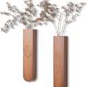 Wood Wall Vase Set of 2, 11.6 x 2.52 x 1.37 inch for Dried Flowers and Faux Greenery Plants for Bathroom, Kitchen, Farmhouse, Dining Room Wall Decor Brown