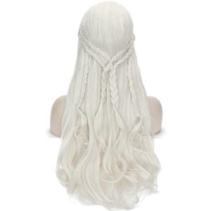 LABEAUT Long Blonde Curly Braids Wig for Women, Fantasy Long Curly, 10% Density, Heat Resistant, Synthetic Fibers, 1 Count (Pack of 1), Female, Adult, Fantasy, Costume Wigs (White)
