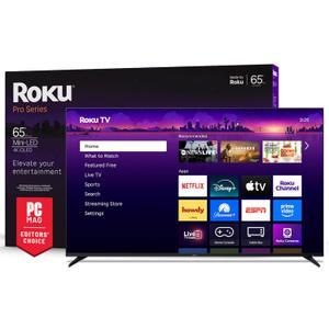 Roku Smart TV  65-Inch Pro Series, Mini-LED TV  RokuTV with Backlit Voice Remote Pro  Flat Screen 4K QLED Television with 120Hz Refresh Rate & Dolby Vision IQ, Live News, Sports, Entertainment