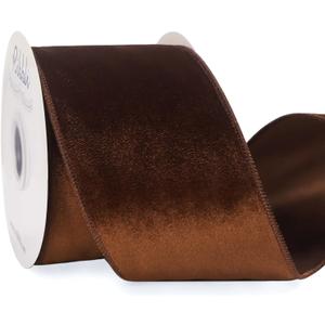 Ribbli Brown Velvet Wired Ribbon 4 Inch Velvet with Satin Christmas Ribbon for Gift Wrapping Christmas Tree Decoration Crafts Wreaths Supplies-Continuous 10 Yards