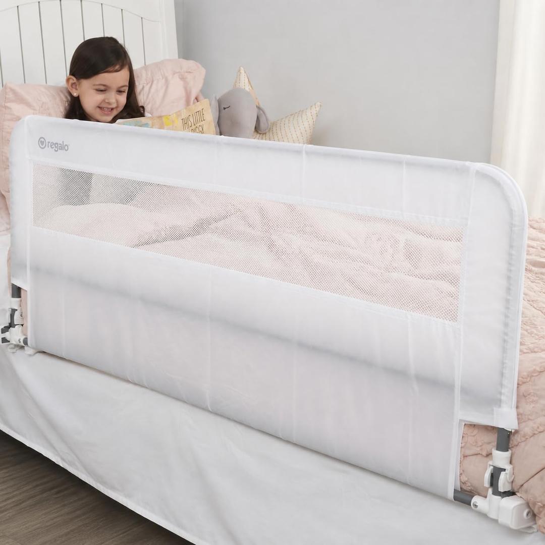 Regalo Safety 54 Extra Long Hideaway Bed Rail Guard for Toddlers, Toddler Bed Rail with Reinforced Anchor Safety System, 20 Tall Bed Safety Rail, Fits Twin, Full & Queen Beds