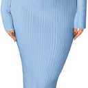 Saodimallsu Womens Off The Shoulder Sweater Dress Long Sleeve Bodycon Ribbed Knit Cocktail Party Formal Midi Dresses (Blue, S)