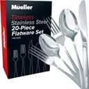 Mueller Flatware Set, 20-Piece Stainless Steel Silverware Set - Cutlery Set Service for 4 - Spoon, Knife, Fork, Salad Fork, Teaspoon - Dishwasher Safe