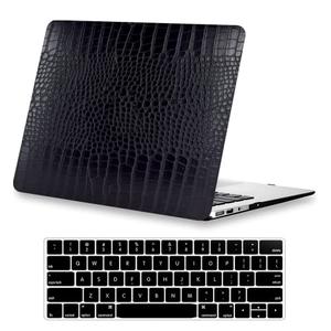 KEROM Compatible with Crocodile MacBook Pro 13 Inch Case 2026 2022-2016 M2 M1 A2338 A2289 A2251 A2159 A1989 A1706 A1708, Textured Aligator Skin Snakeskin PU Leather Hardshell & Keyboard Cover, Black