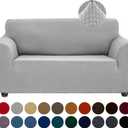 Joccun Stretch Loveseat Couch Cover Slipcover, 1-Piece Sofa Cover for 2 Cushion Couch Spandex Jacquard Washable Furniture Protector Cover for Living Room,Kids,PetsLoveseat,Silver