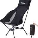 Wildhiker Portable Compact Folding Camping Chairs Lightweight High Back with Pillow, Deep Recline, ArmPads, Side Pockets-for Motorcycle, RV, Backpacking, Travel, Festival Black