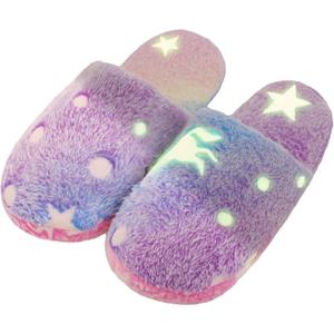 Kids Slippers Luminous Night Lights Warm Plush for Boys Girls House Indoor Shoes (8.5-9.5 Little Kid, Purple)