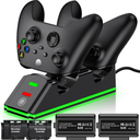 Xbox Controller Charger Station with 2 Packs 4320mWh Rechargeable Battery for Xbox Series X/S/One/Elite Controller, Dual Charging Dock with Cool Dynamic Light, 4 Packs Covers
