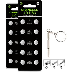 LR1130 AG10 Batteries, High Capacity SG10 389 189 Premium Alkaline Battery 1.5V Button Coin Cell Batteries (20 Count)