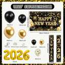 77Pcs Black and Gold New Years Eve Party Supplies 2026 Happy New Year Decorations Kit New Years Balloons Arch Porch Banner Backdrop for 2026 New Year Eve Party Decorations