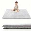 Baby Play Mat for Floor, 1.2 Thick Foam 79X79 Playpen Mat, Ultra-Soft Velvet for Tummy Time & Crawling, Non-Slip Backing and Easy to Clean, Safe for Infants, Toddlers, and Kids (LightGray)