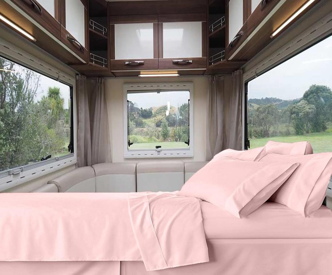 RV-Sheets (70" X 80") RV Camper King Sheet Set 400 Thread-Count 100% Egyptian Bedsheet Motorhomes, RV, Camper, Boat, Soft-Luxury-Breathable 15-Inch Deep Pockets 4-Piece RVSheets - Pink Solid