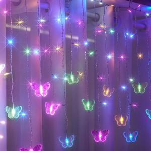 Curtain Butterfly String Light 20Ft 120LED Window USB Fairy Lights 24 Butterfly 8 Modes with Remote Control for Room Bedroom Patio Party Wedding Holiday Christmas Decoration (Pastel)