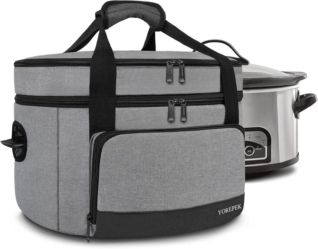 YOREPEK 2 Layer Slow Cooker Carrier, Compatible with 6, 7, 8 Quart Crock-Pot, Insulated Large Slow Cooker Travel Bag with Bottom Pad Lid Fasten Straps, for Family Gathering Potluck, Gifts for Women