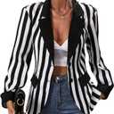 IBTOM CASTLE Women's Black White Stripes Blazers Casual Button Long Sleeve Jacket Halloween Work Business
