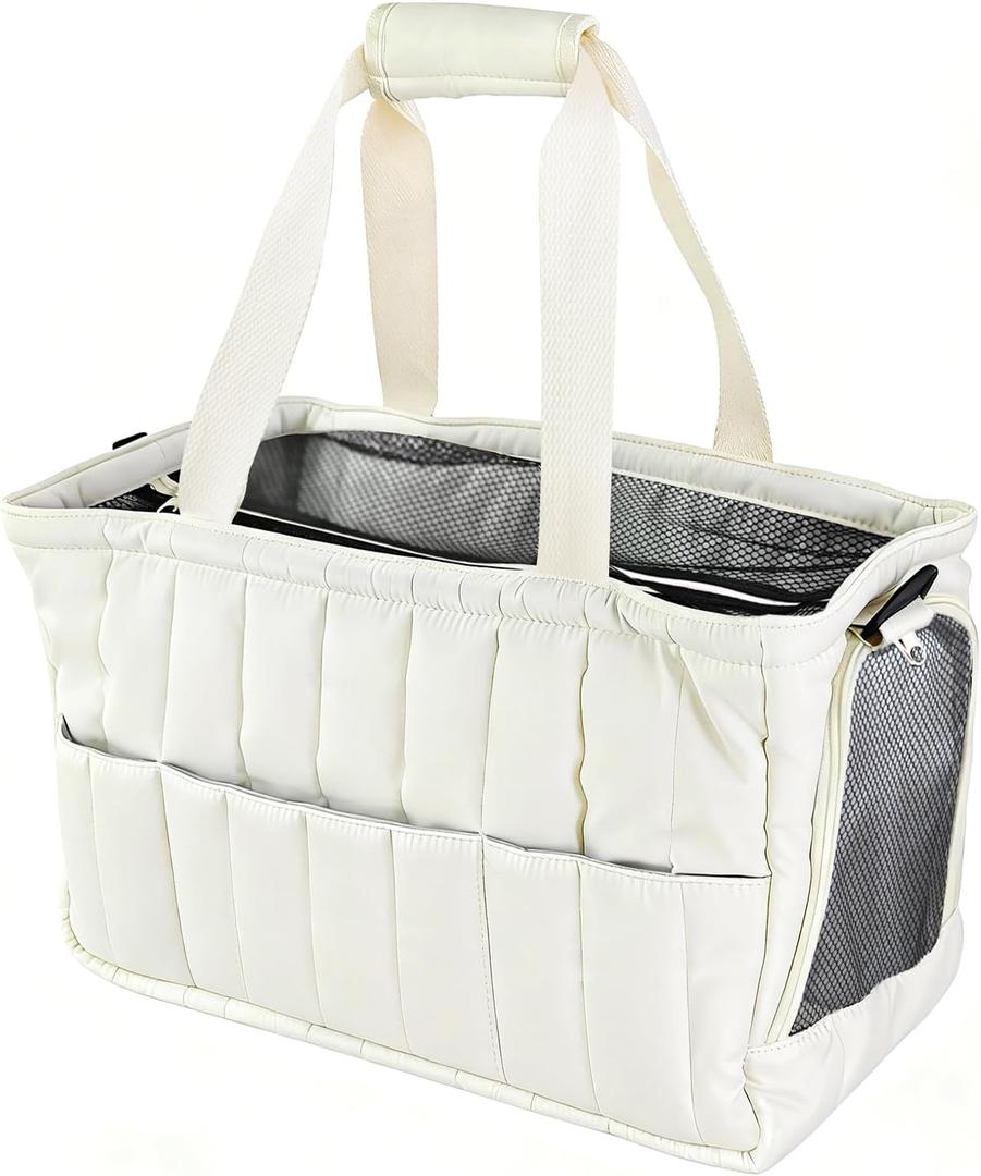 Dog Purse Carrier for Small Dogs, Small Cat Purse Carrier Soft with Large Pocket, Portable Pet Carrier Tote Bag with Safe Leash (White)