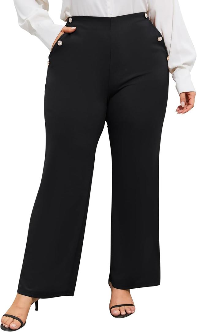 ShopWonder Plus Size Dress Pants for Women Stretch Pull On Flare Pants Pockets Dressy Business Casual Work Pants 3XL