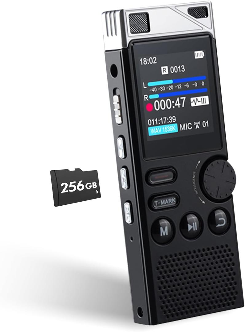 Professional 264GB WUCOTC Digital Voice Recorder - Voice Activated Recorder for Lectures Meetings - 18000 Hours Recording Device with Playback, MP3 Player, Password Protection, Variable Speed., Black