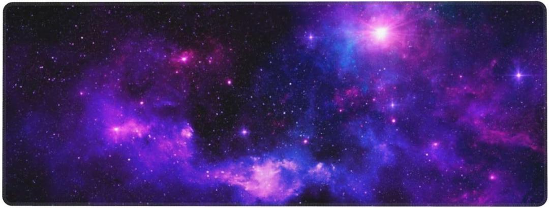 Galaxy XL Large Gaming Mouse Pad, Long Extended Full Mouse Mat for Top Keyboard Table, Cute Big Stitched Waterproof Mousepad Gifts for Women Office Decor(Purple, 31.5 * 11.8 in)