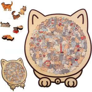 135Piece Colored Cat Shaped Wooden Jigsaw Puzzle, Cats Shaped Wooden Puzzle, Unique Animal Shape Wood Puzzle, Creative Gifts for Cats Lovers, Home Decor