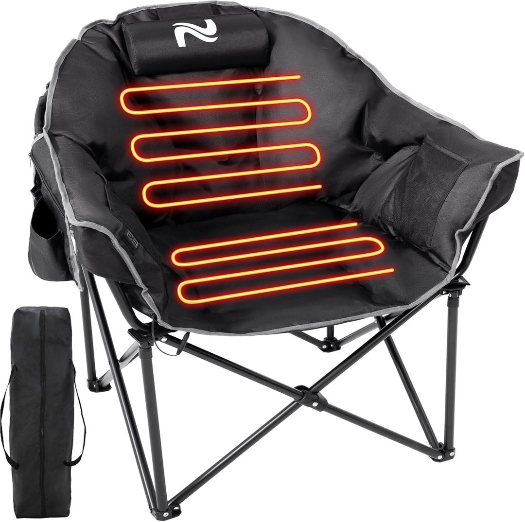 Slsy Heated Camping Chair Oversized, Outdoor Portable Heated Folding Chair, Heavy Duty 500 lbs Support, Padded Seat for Outdoor Sports, Camping, Patio, and Picnics