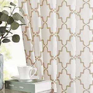jinchan Linen Curtains Moroccan Trellis Print Taupe Curtains 2 Panels Rod Pocket Geometric Lattice Light Filtering Drapes Taupe on White, W50 x L84