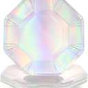 BLUE PANDA 24 Pack Holographic Paper Plates, 9 Inch Octagon Iridescent Holographic Plates, Disco Themed Party Supplies, Birthday Decorations, Disposable - Iridescent Party Tableware