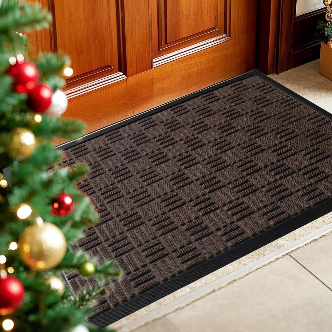 Mibao Front Door Mat, Heavy Duty Durable Welcome Mat for Outdoor Indoor, Dirt Trapper Waterproof Super Absorbent Door Mat for Entryway Outside Patio Porch, 35.5" x 24", Coffee, 2' x 2'11"