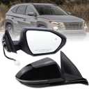Right Passenger Side Door Mirror Compatible With 2022 2023 2024 2025 Hyundai Tucson With Power Glass Manual Folding Turn Signal Heated Blind Spot Black Replace#HY1321328 (8 Pins)