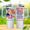 Trump Best Wife Ever Tumbler 40 Oz With Handle, Lid and Straw - American Insulated Cup for Hot and Cold Drinks