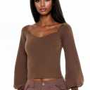 Forever 21 Women's GigotSleeve SweaterKnit Crop Top Espresso Large