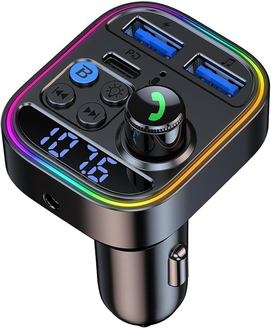 Bluetooth Adapter for Car, AUX Wireless FM Radio Transmitter, Handsfree Calling & Audio Receiver, MP3 Music Player, QC3.0 & Type-C PD USB Car Charger (T18)