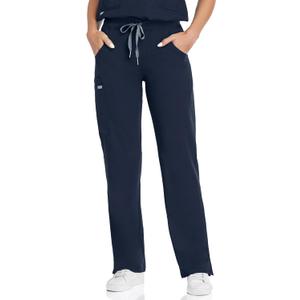 COMENII Scrubs for Women, Knit Yoga Waistband Straight Leg Cargo Pants, Classic Fit Womens Scrubs Pants (Small, Navy)