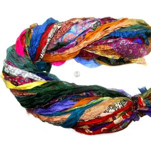 40 Pcs Recycled Silk Sari Ribbon Strips  Handmade Assorted Colors Yarn Skeins, 1 Yard Each (40 Yards Total), Craft Supply for Scrapbooking, Tassels, DIY & Boho Dcor