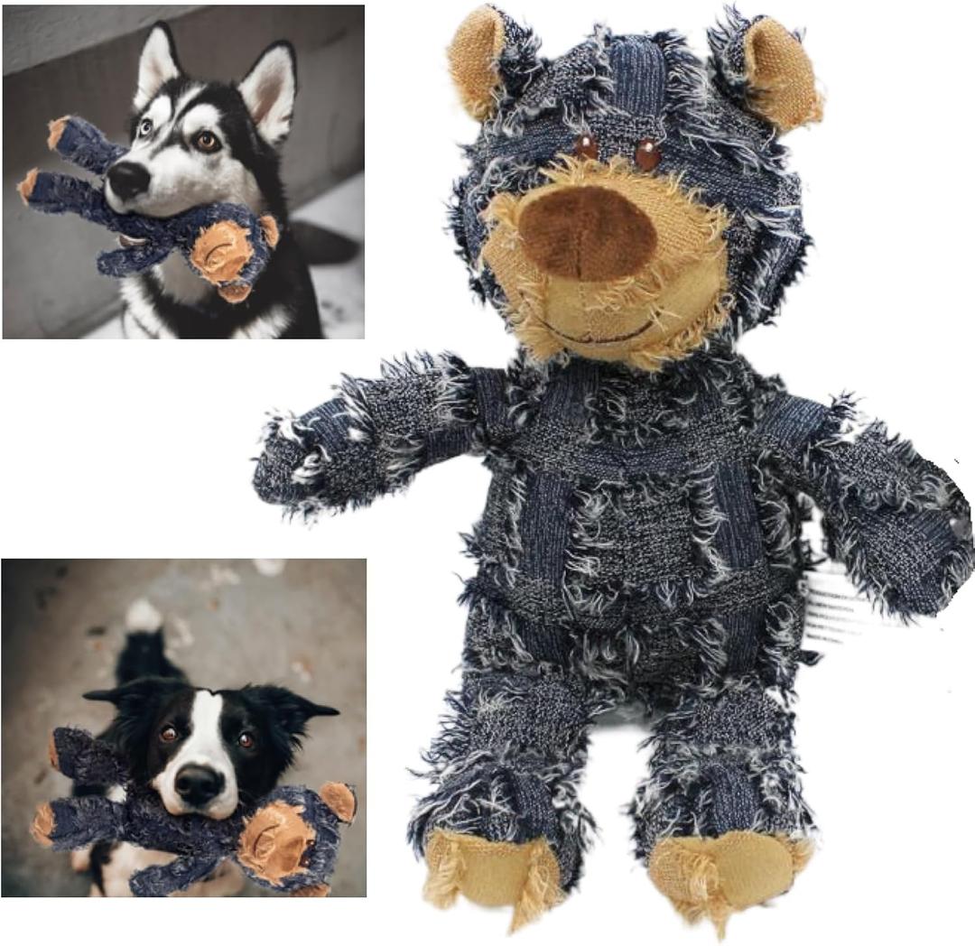 MAXBECK Dog Companion for Heavy Chewers- Indestructible Robust Bear Dog Toy, Resistant Squeaky Dog Toys for Heavy Chewers, Unbreakable Stuffed Plush Dog Toys for Aggressive Chewers (A-Navy), 15"L x 9"W x 3"H