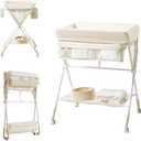 KUB Diaper Changing Table, Portable Baby Changing Table with Wheels, Folding Toddler Changing Table with 3-Level Adjustable Height, Portable Changing Table with Storage Oatmeal