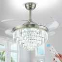 42" Dimmable LED Ceiling Fan with Light Crystal Chandelier Fan with Remote Control Noiseless Reversible Motor for Bedroom Living Room Study Kitchen Dinning Room (Nickel)