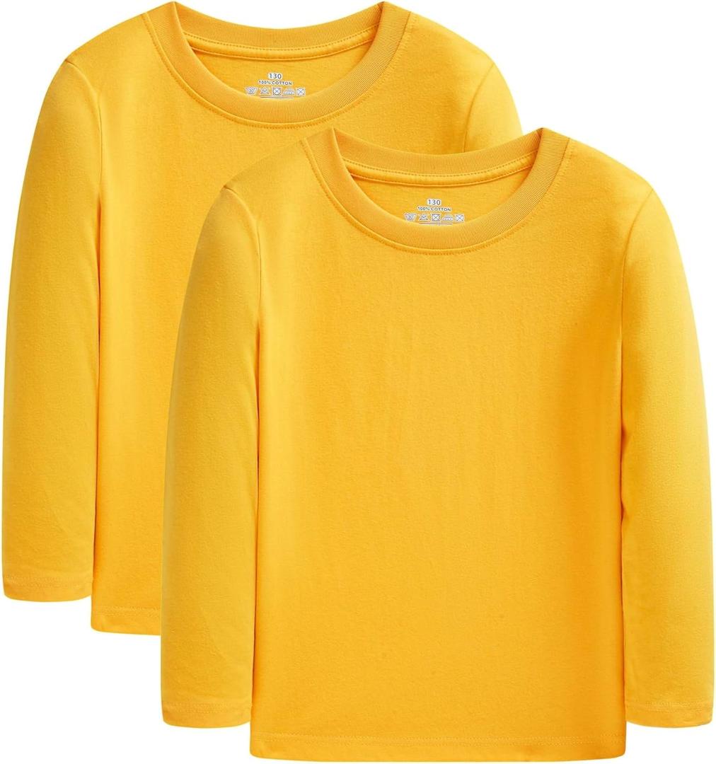 Cadidi Dinos Boys Girls Long Sleeve Shirts Cotton Casual Crewneck Printed Kids T-Shirts (9-10 Years, 2 Pack-yellow)