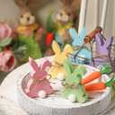 Easter Decorations, 5pcs Wooden Easter Bunny Table Sign with Jute Rope, Easter Wood Tiered Tray Decor Freestanding Easter Table Decorations