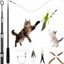 uahpet Natural Feather Cat Toy, Interactive Wand Toy for Indoor Kittens, 60inch Long Cat Fishing Pole Toy for Exercising and Playing, 4Pcs Different Refills and 2Pcs Premium String