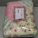 Brilliant Sunshine Pink and Green Rose Patchwork, 2-Piece Quilt Set with 1 Sham, Reversible Bedspread, Soft Lightweight Coverlet, All-Season, Twin, Pink Green