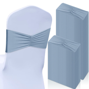 Moukeren 100 Pcs Spandex Chair Sashes Bows Bands Slider Sashes for Chair Covers Elastic Ties Ribbon Decorations for Wedding Party Events Ceremony Birthday Banquet (Dusty Blue)