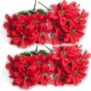 Four Artificial Silk Poinsettias, Waterproof and Colorfast, Perfect for Christmas, Home Decorations,Outdoor Garden displays(Red)
