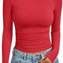 Trendy Queen Womens Long Sleeve Shirts Crop Tops Fall Fashion 2026 Going Out Basic Winter Clothes (Small)