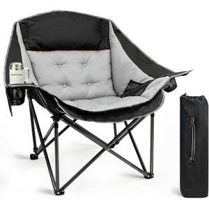 Slendor Oversized Camping Chair, 500 LBS Heavy Duty Support, Portable Padded Outdoor Folding Chairs, with Cup Holder & Carry Bag, for Lawn, Beach, Hiking, Black & Gray