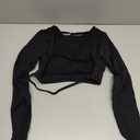 YEOREO Women's Backless Long Sleeve Adjustable Straps Seamless Crop T-Shirt (XS, Black)